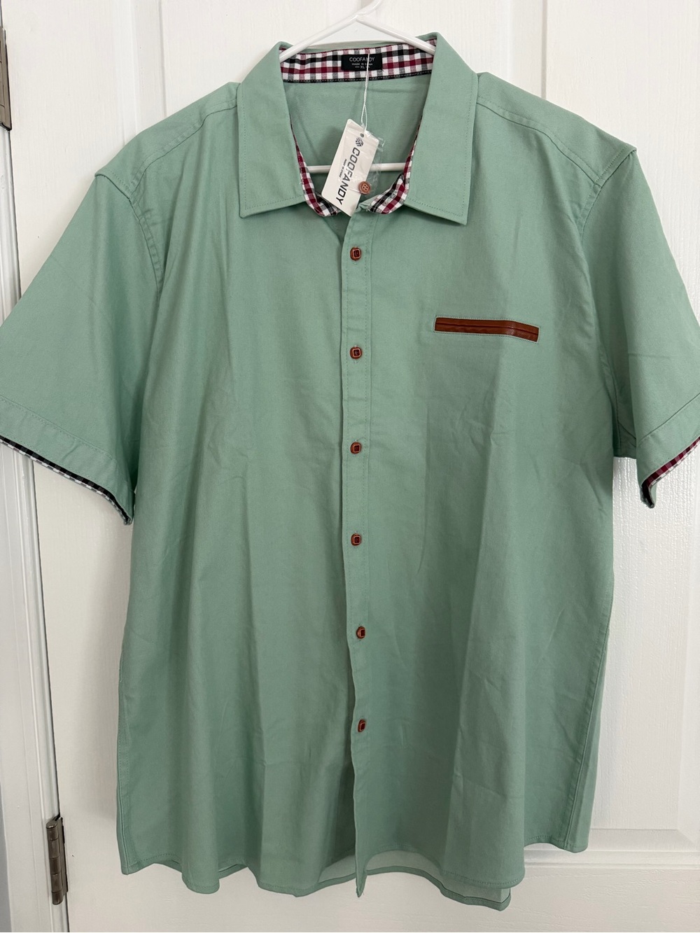 Coofandy Men’s Short-Sleeve Mint Green Button-Up Shirt